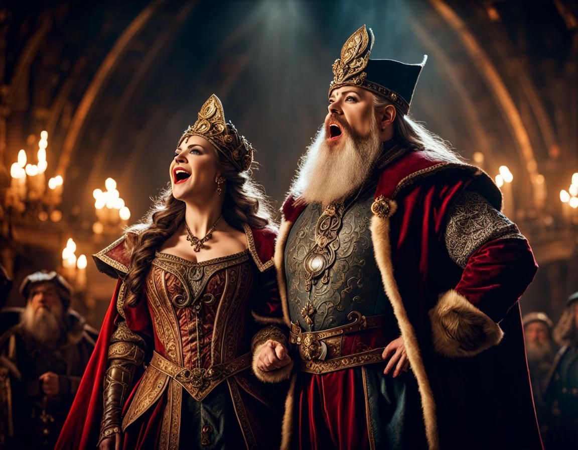 Dwarves Sing Opera Duet in Medieval Setting