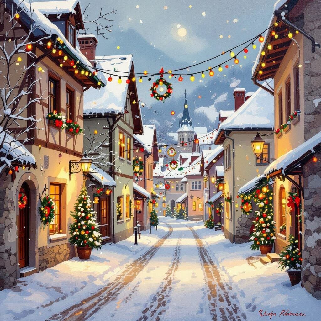 Samobor Christmas Street in Folk Art Style