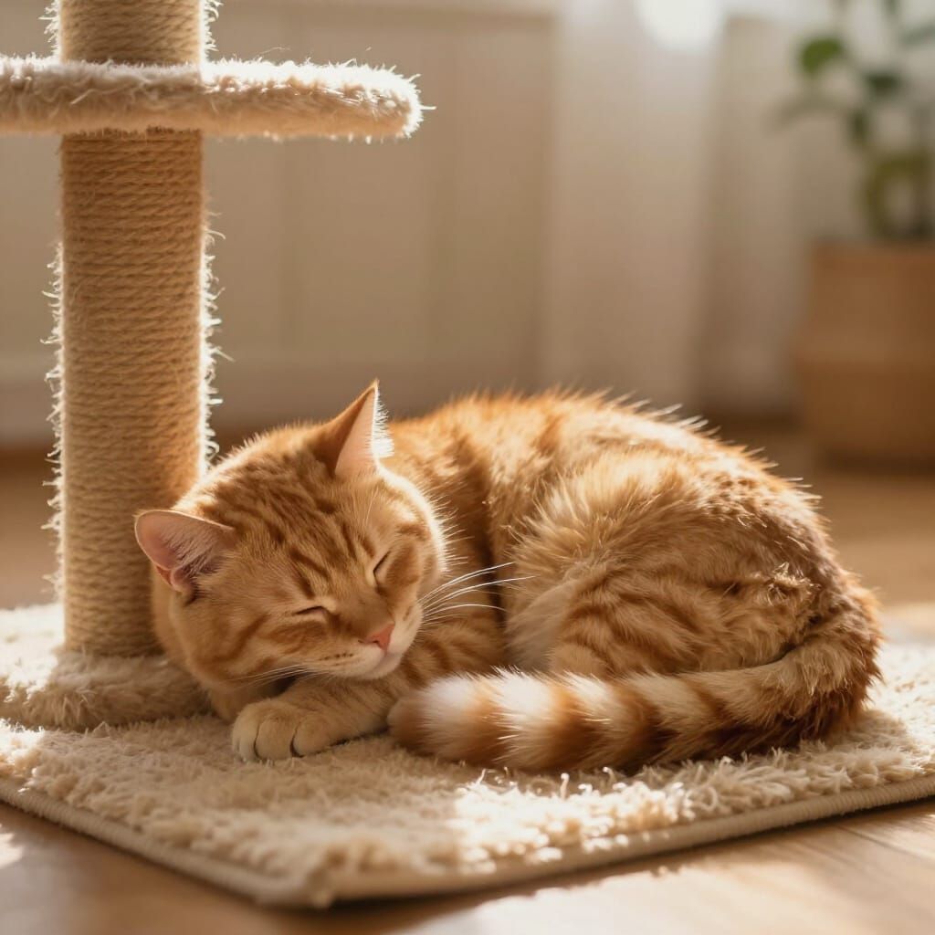 Fluffy Ginger Cat Sleeping in Warm Sunlight