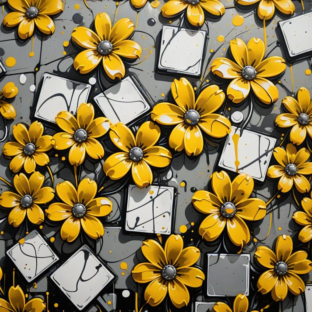 Graffiti Art with Yellow Flowers in Melting Style