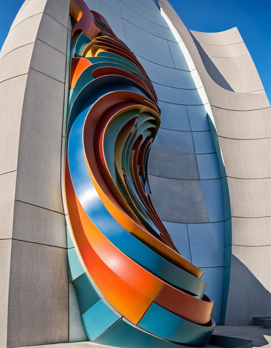 Futuristic Art Deco Sculpture on Curved Wall