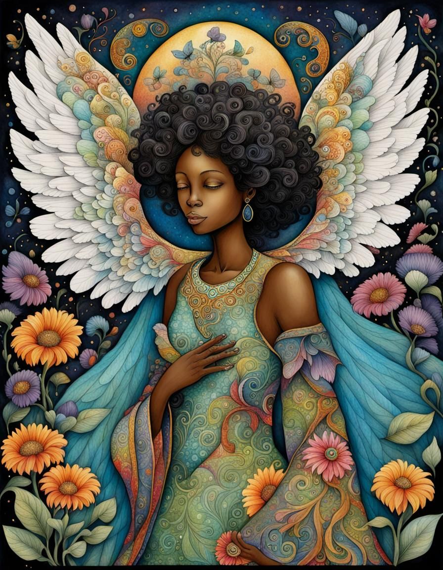 Melanin Angel in Rococo Secret Garden