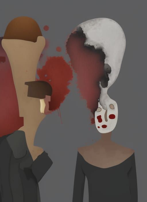 Distressed Man with Cracked Features in Watercolor