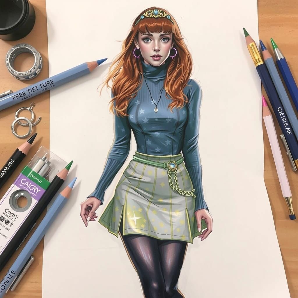 Elegant Pencil Sketch Meets Vibrant Pinup Art