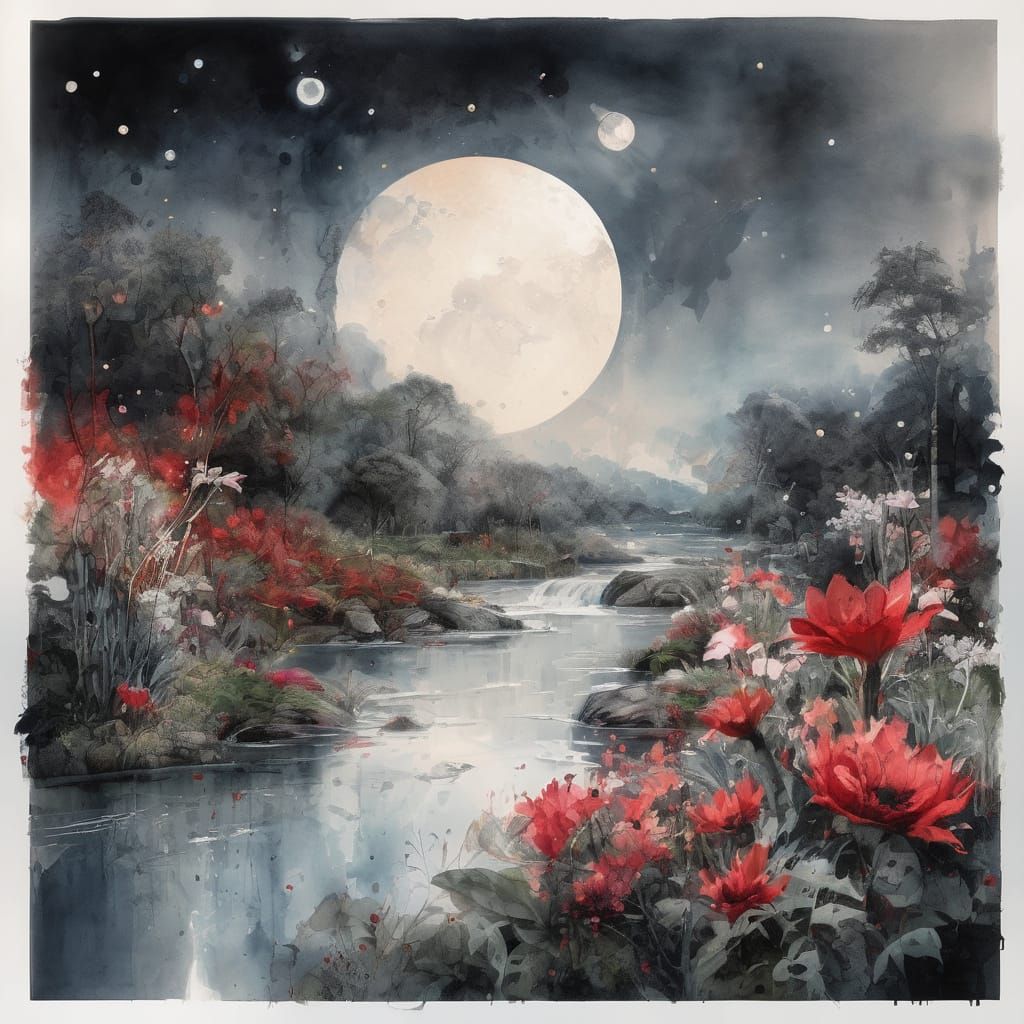 a beautiful moon| a magnificent lush summerscape in the back...