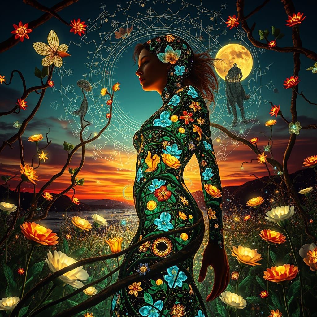 Ethereal Dreamscapes: Mystical Woman Amidst Whimsical Labyri...