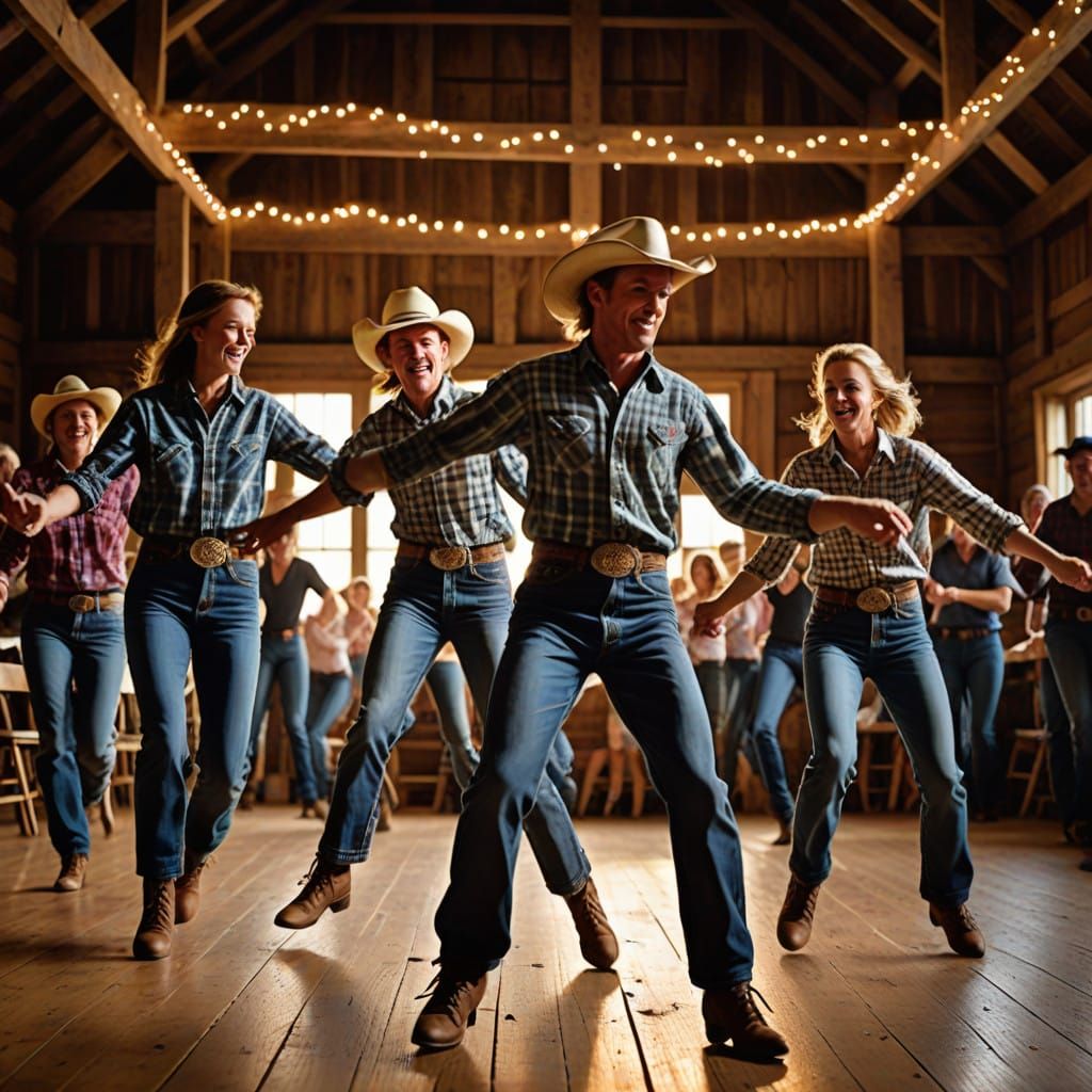 Rustic Country Line Dancers in Barn