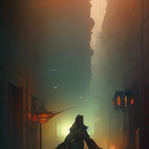 Dark Alley with Death: Hyperdetailed Concept Art