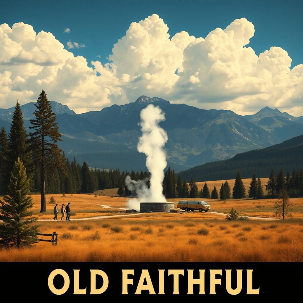 Vintage Travel Poster: Old Faithful Geyser Eruption