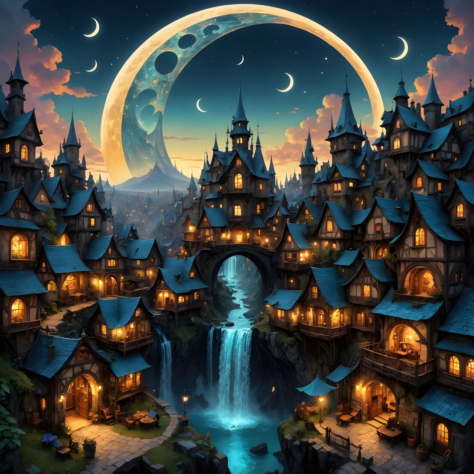 Crescent Moon Village: Fantasycore Digital Art