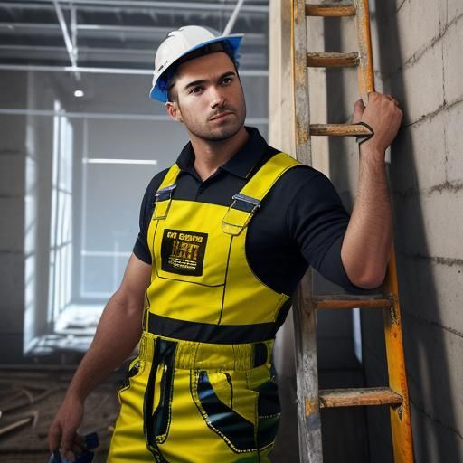 Construction Worker Climbing Ladder in Hyperrealistic Style