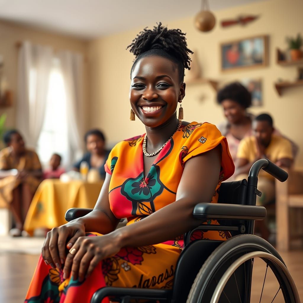 A Dark Skinned Woman Smiles in a Vibrant Family Scene