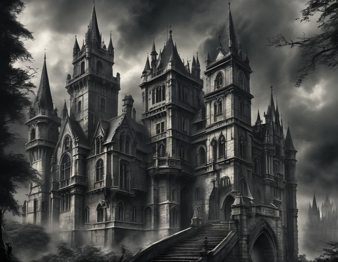Dark Gothic Castle with Towering Spires