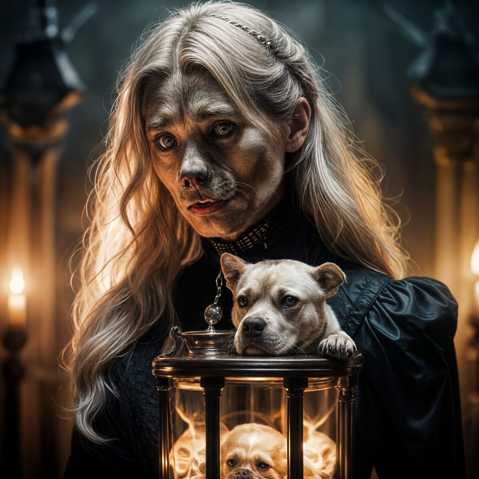 Gothic Woman Portrait with Pitbull in Cinematic Style