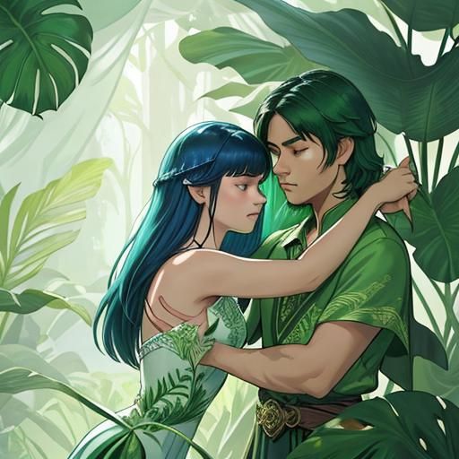 Lush Love Scene with Monstera and Palms