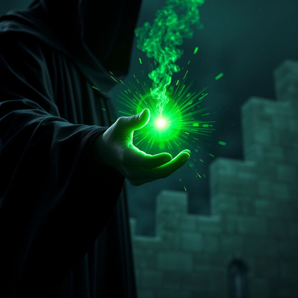 Wizard Casting Emerald Curse as Digital Art