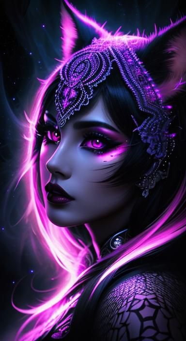 Mystical Double Exposure Female with Animal Designs