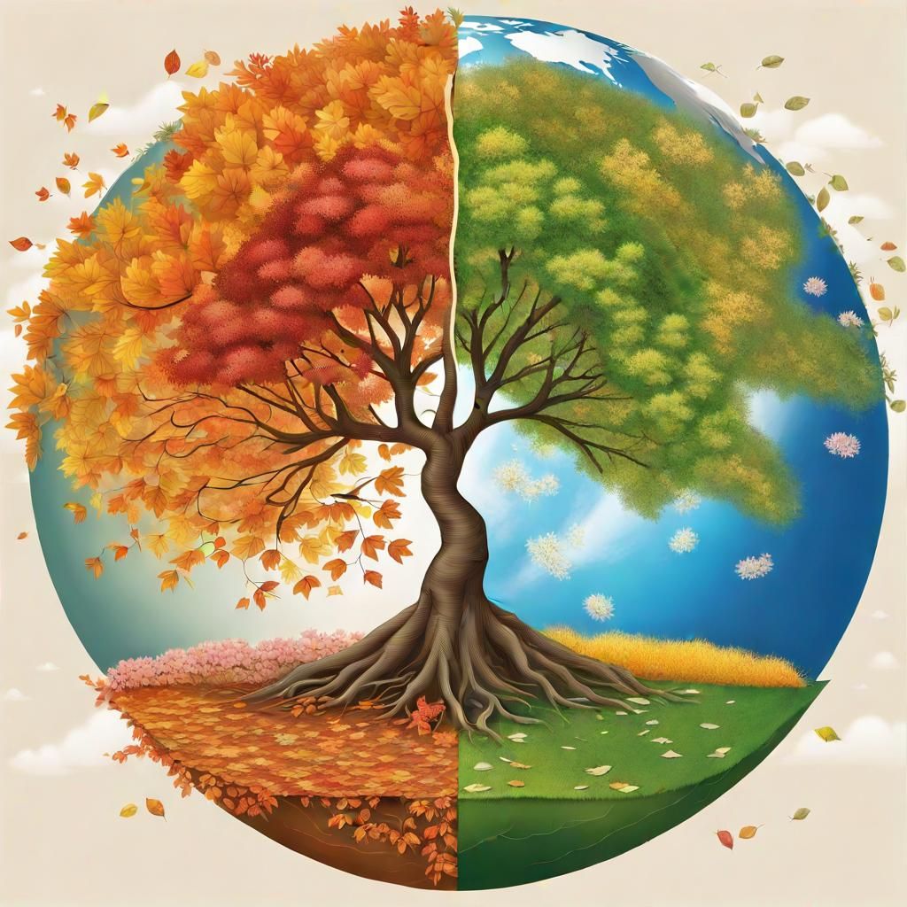 Tree Divided: Autumn and Spring Seasons