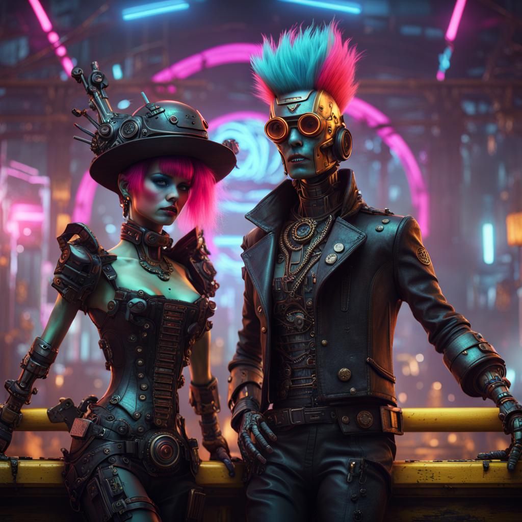 Victorian Robot Punk Rockers in Detailed Digital Art