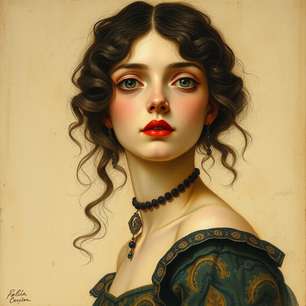 Pointillist Allegory Oil Painting in Felicien Rops Style