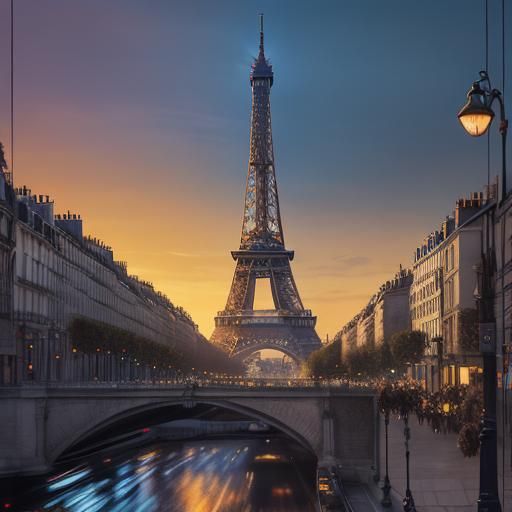 Shining Eiffel Tower in Vibrant Cityscape at Sunset