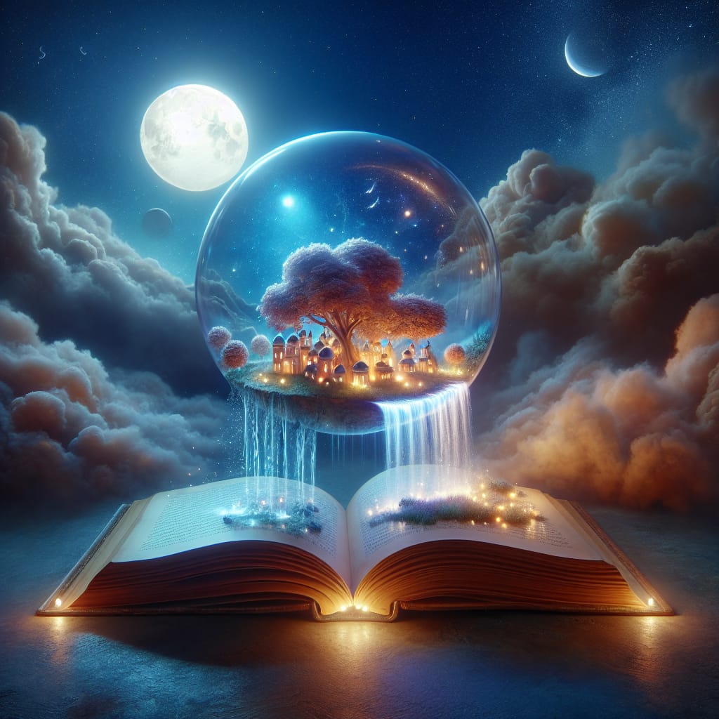 Enchanted Moonlit Book with Glass Dome Village