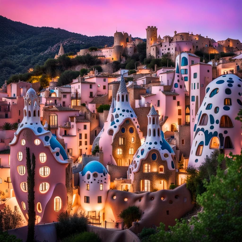 Magical Gaudi Village with Illuminated Houses