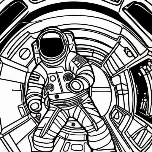 Astronaut Spacewalk Coloring Page Illustration