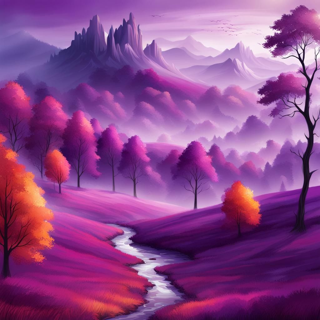 Purple Toned Fantasy Autumn Landscape