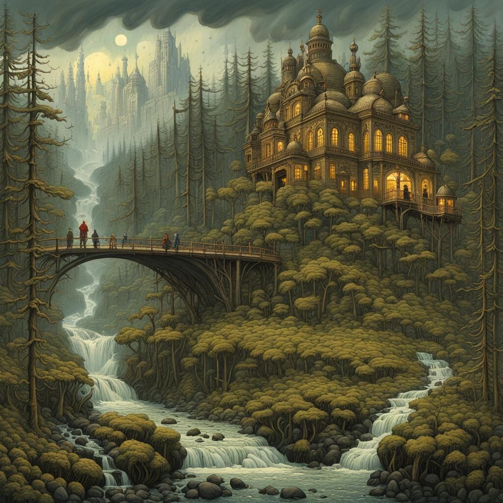 Surreal Forest in Severe Rainstorm Painting