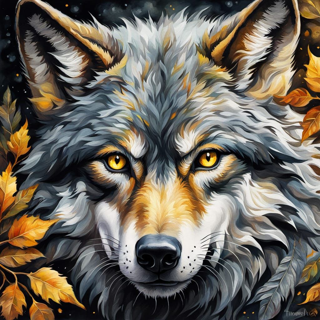Ethereal Wolf Portrait in Impressionist Gouache Style