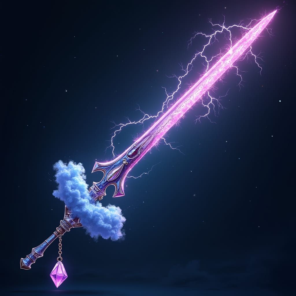 Lightning and Thunder Keyblade with Crystal Keychain