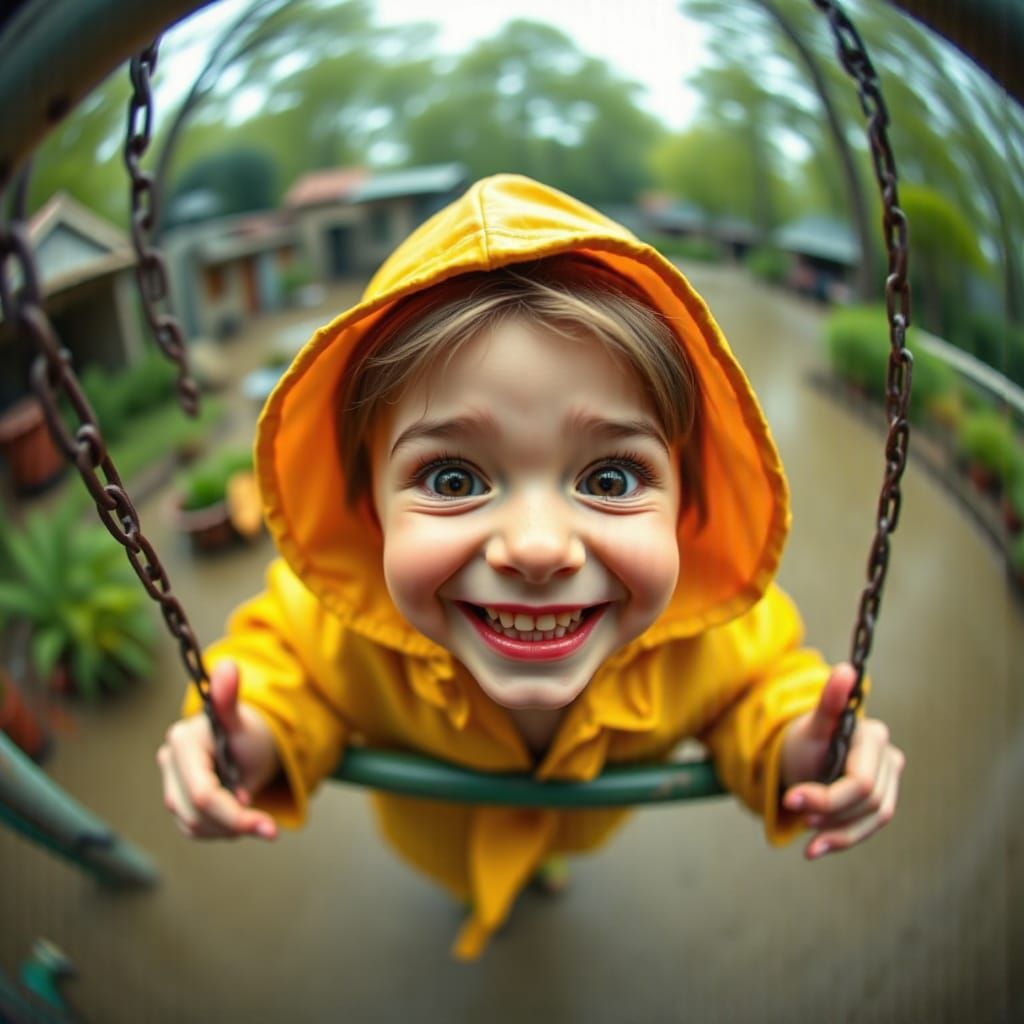 Child's Joyful Moment in Fisheye Style