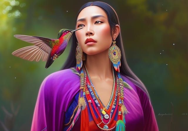 Hopi Hummingbird Goddess Portrait in Comic Book Style