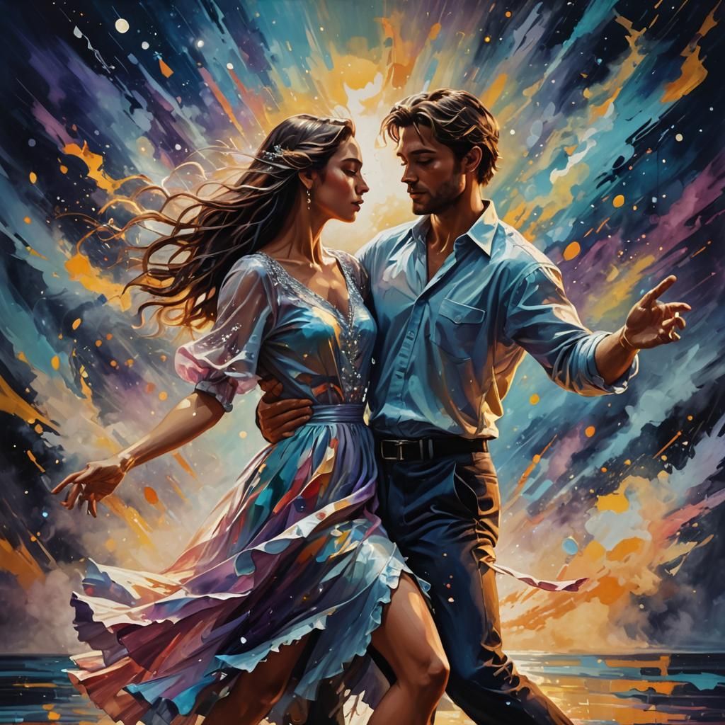 Romantic Moonlight Dance in Hyperrealistic Splash Art
