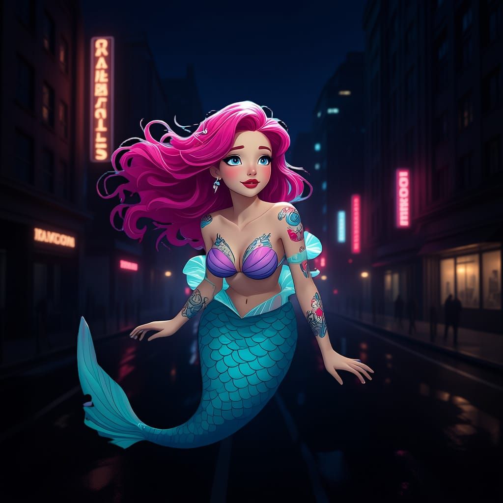 Little Mermaid with Pink Hair: Hyperrealistic Splash Art