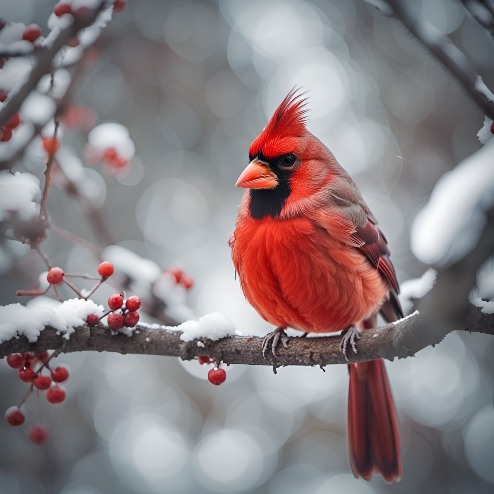 Hyperrealistic Cardinal in Winter Scene