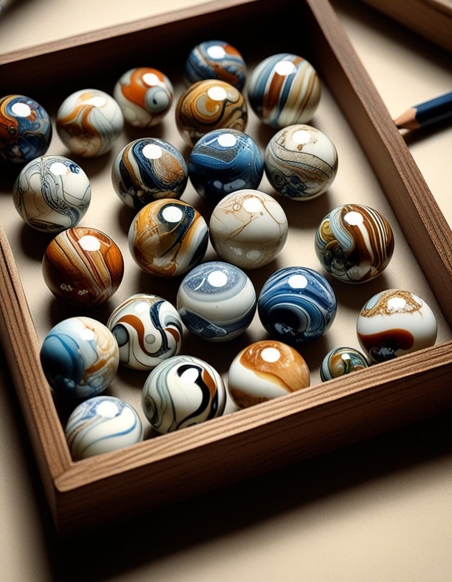 Pencil Sketch of Old Marbles in a Box