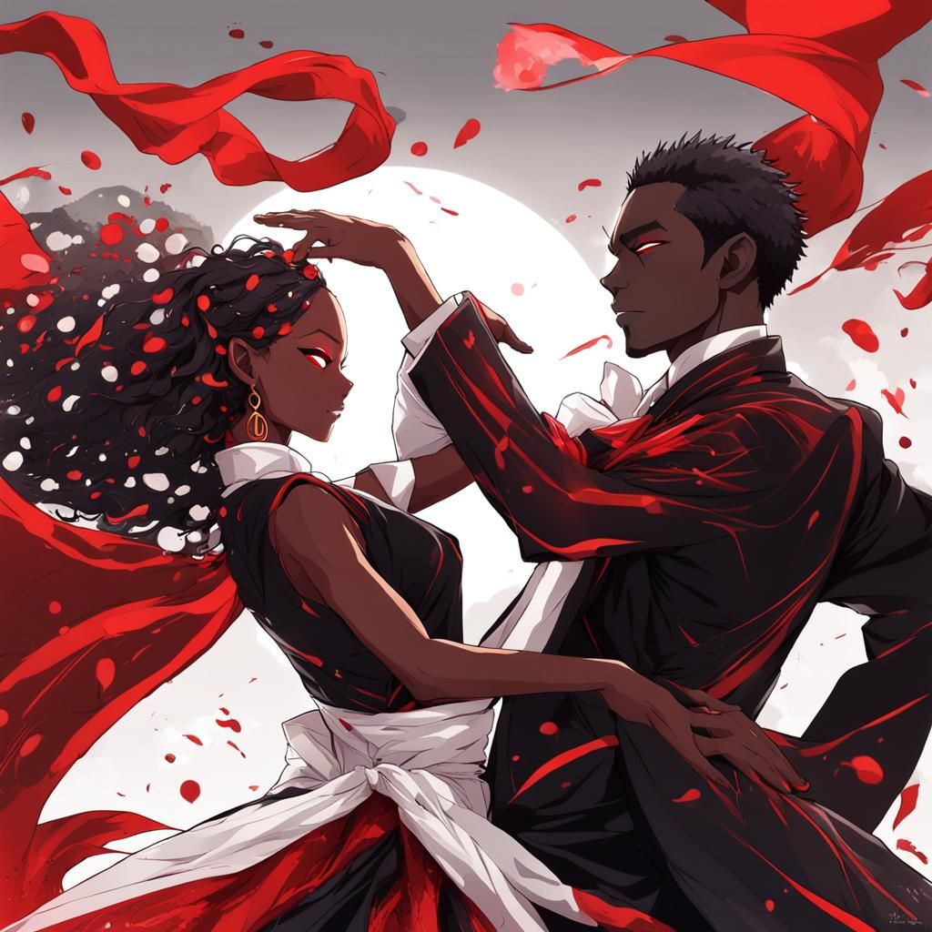 Black Couple Dancing in Anime Manga Style