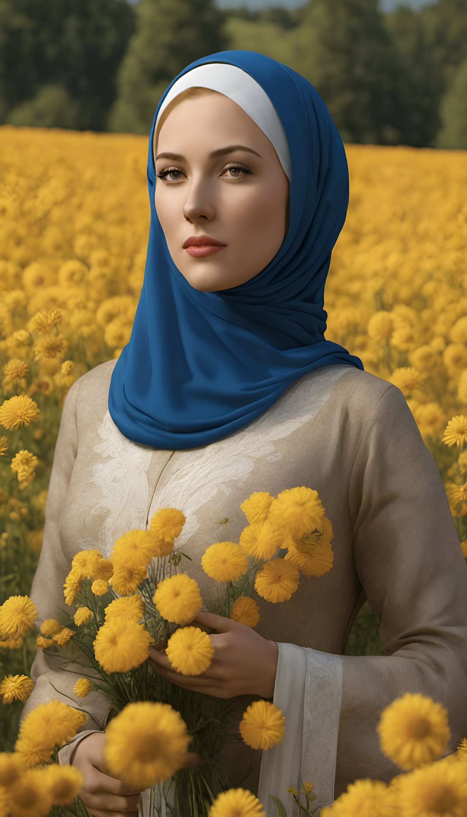 Portrait of a Woman with Hijab and Mask