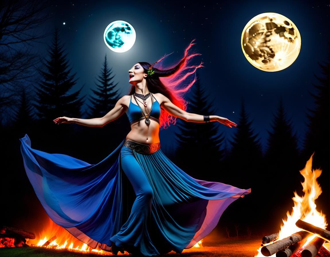 Gothic Woman Celebrates Imbolc in Watercolour Style