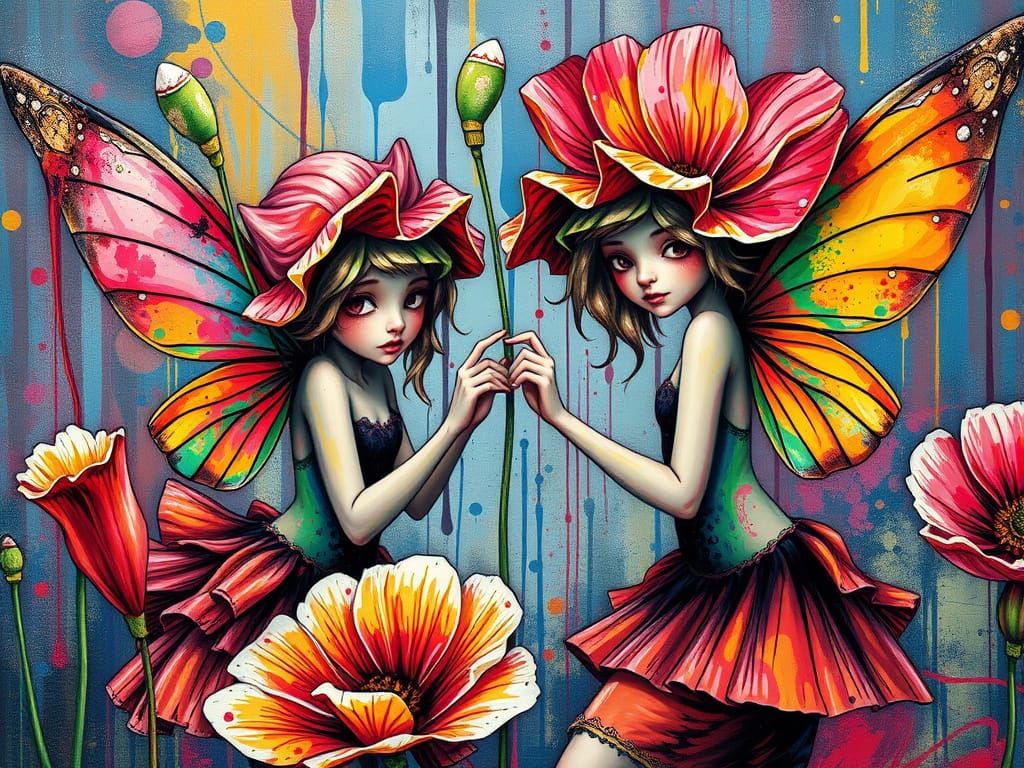 Poppy Fairies in Vibrant Graffiti Art Style