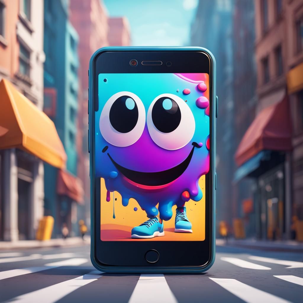 Cartoon Smartphone Walking Down the Street