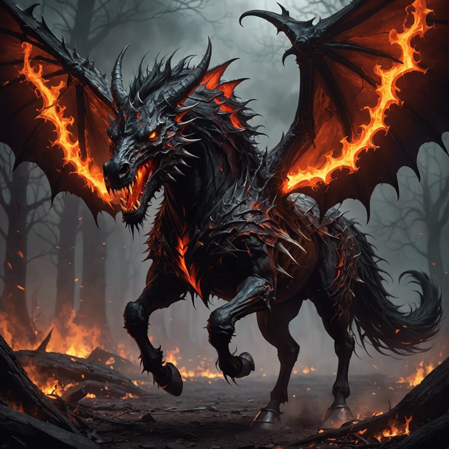 A Nightmare horse, equipped with fangs, eyes ablaze with glo...