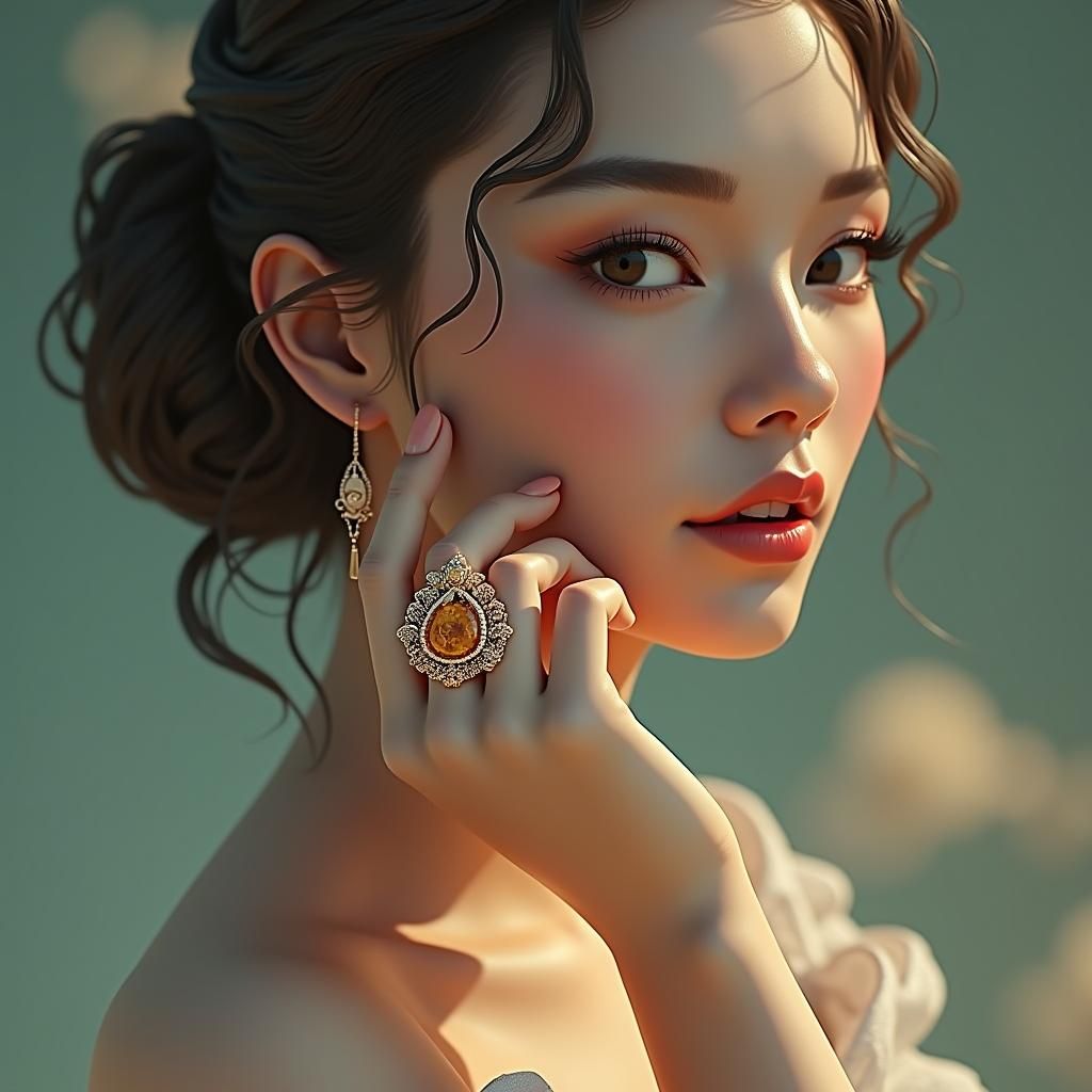 Elegant Ring Model in Renaissance Portrait Style