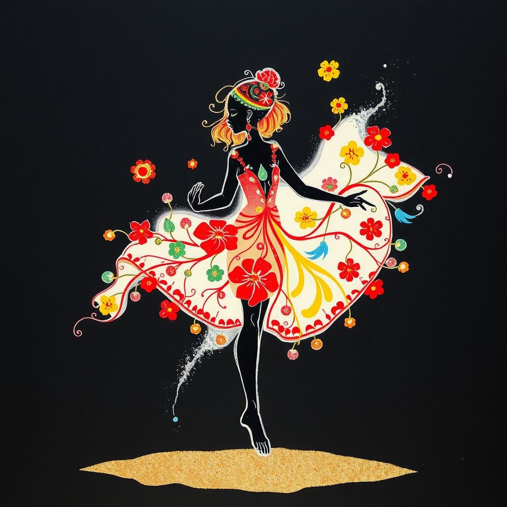 Floral Fractal Silhouette in Alcohol-Ink Style