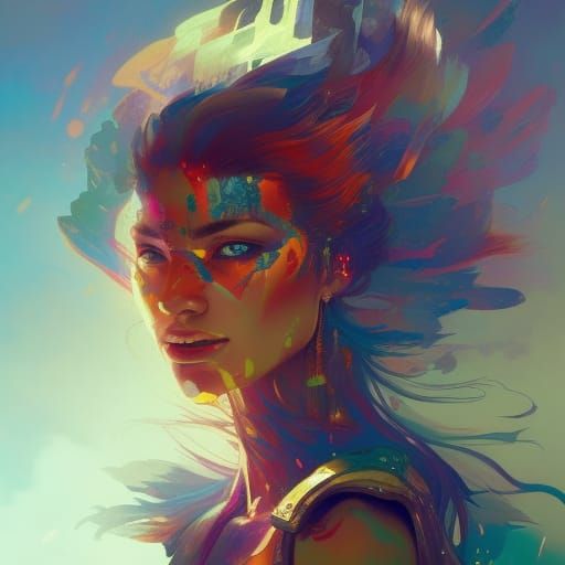 Colorful Warrior Portrait in Splash Art Style