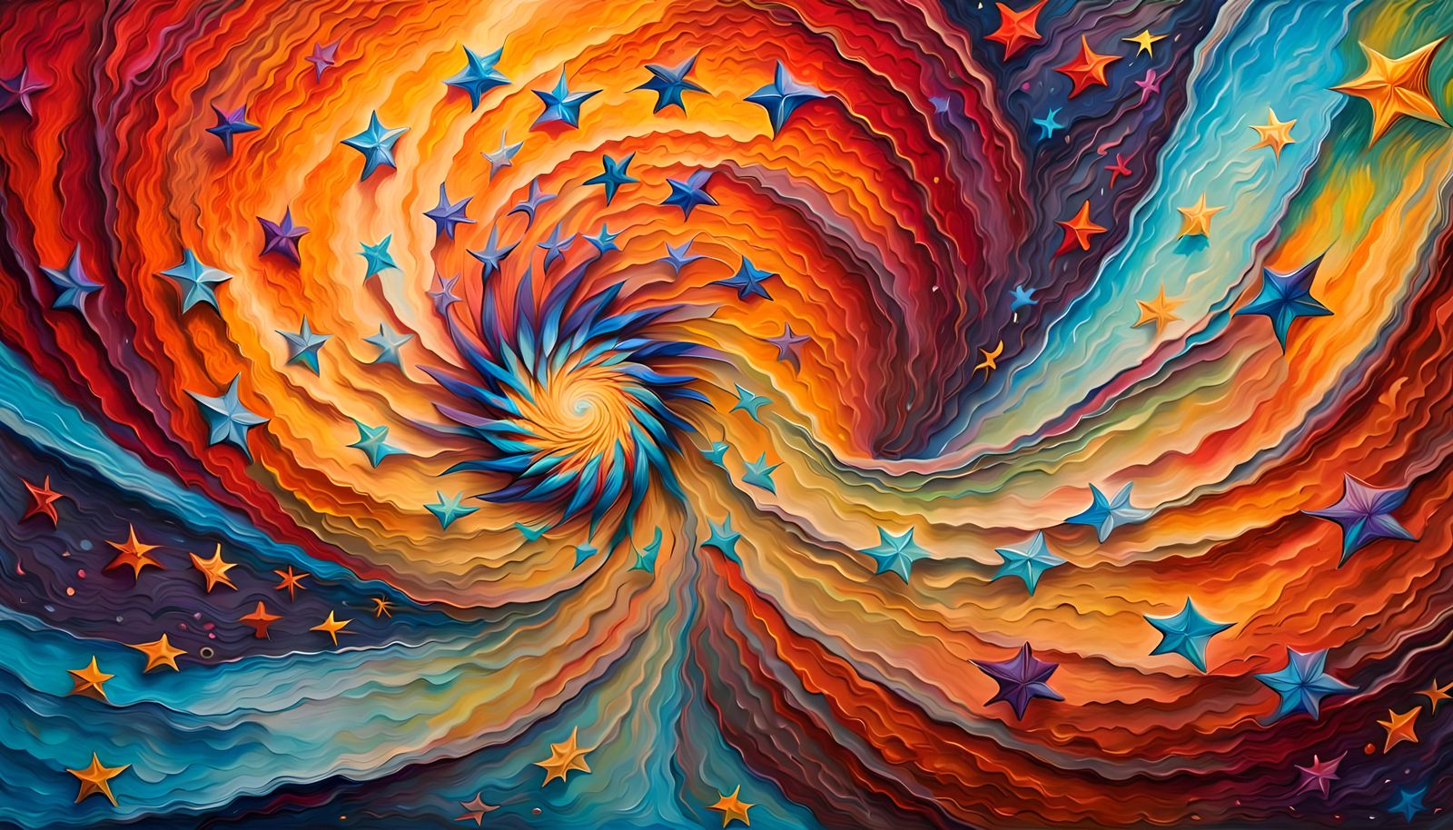 Electric Helix Star-Flower in Impasto Oil Painting