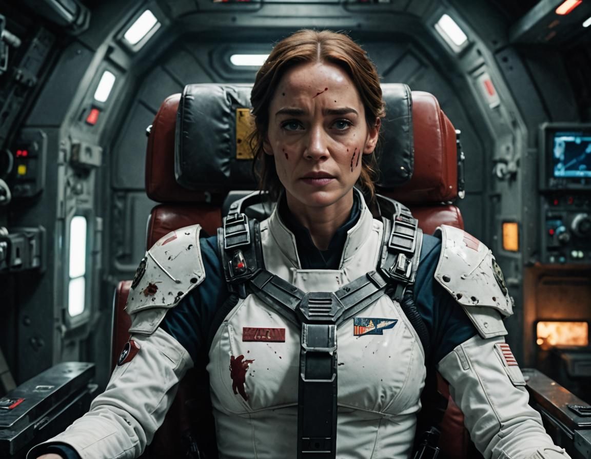 Sci-Fi Film Still: Woman on Throne with Bloody Handprint