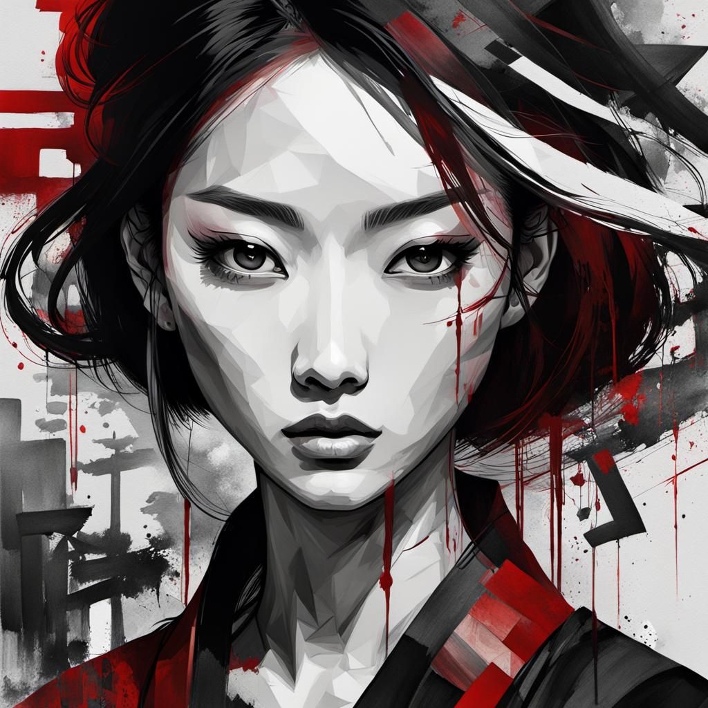 Gorgeous Asian Girl in Mixed Media Aesthetic